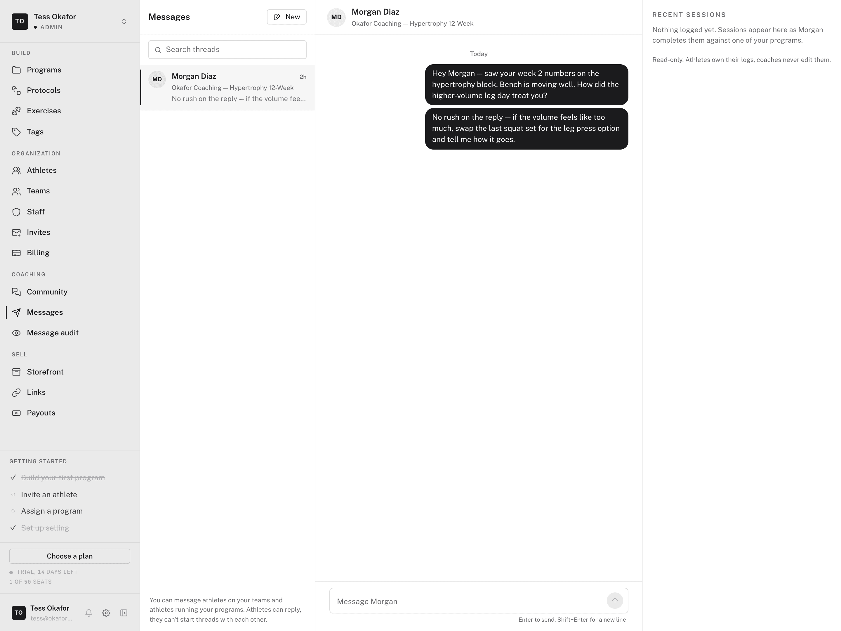 Coach and athlete messaging