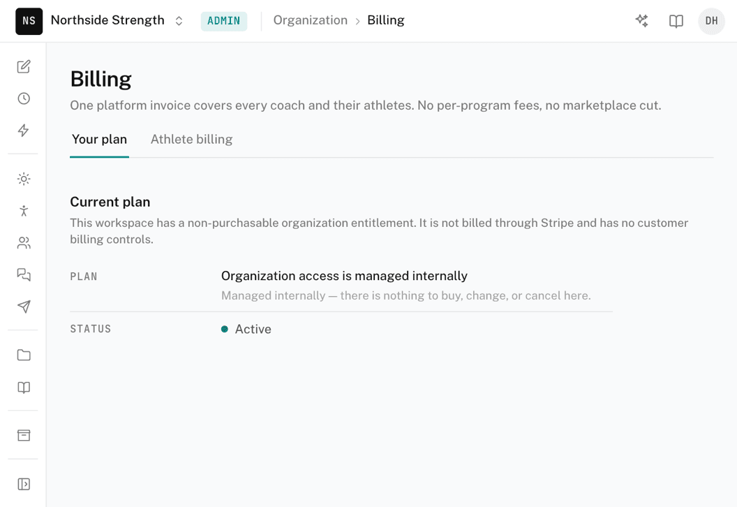 The organization Billing page