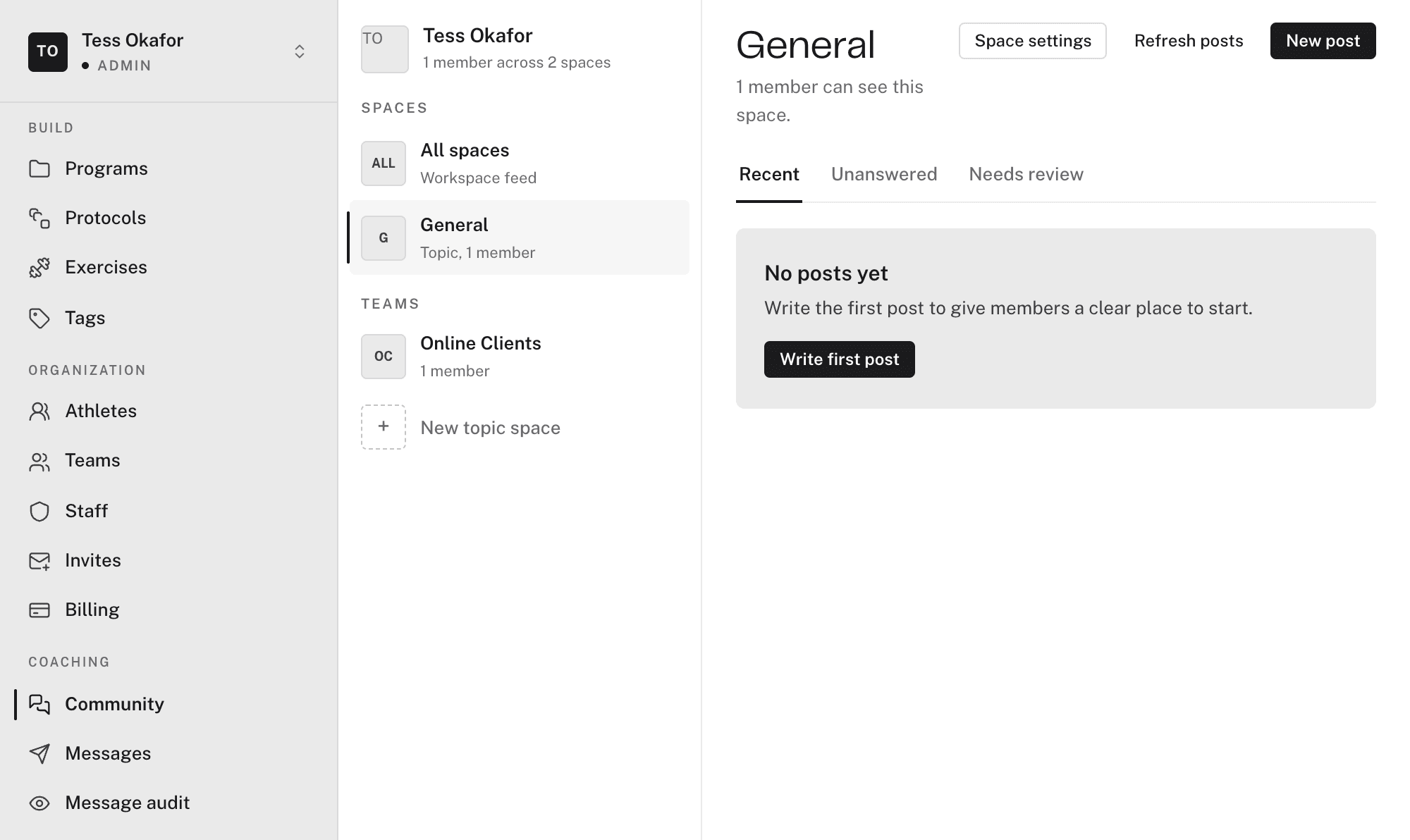 A community space with posts from athletes